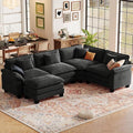 CDCASA 117 Oversized L-Shaped Modular Sectional Cloud Couch with Corner Comfy 5-Seat Sofa w/Ottoman Chenille Deep Seat Modern Sofa Couch for Living Room Apartment DIY Combination Black