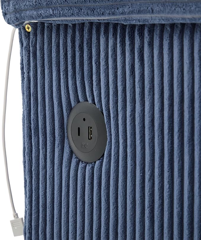 76.8 L-Shaped Sleeper Sofa with Storage Ottoman USB Ports Cup Holders&ampLED Lights Side Pockets Comfy Corduroy Modern 3-Seater Small Couch Bed for Living Room with 2 Throw Pillows (Blue)