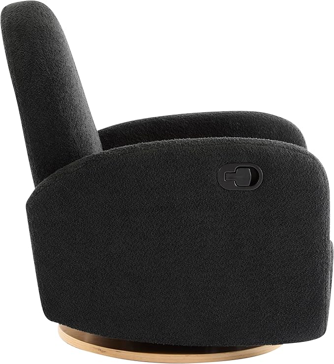 Christopher Knight Home Sidney Fabric Upholstered 360° Swivel Chair Boucle Push-Back Recliner Solid Wood Glider Recliner with Rotation Living Room Lounge Sofa Adjustable Comfy Reading ChairBlack