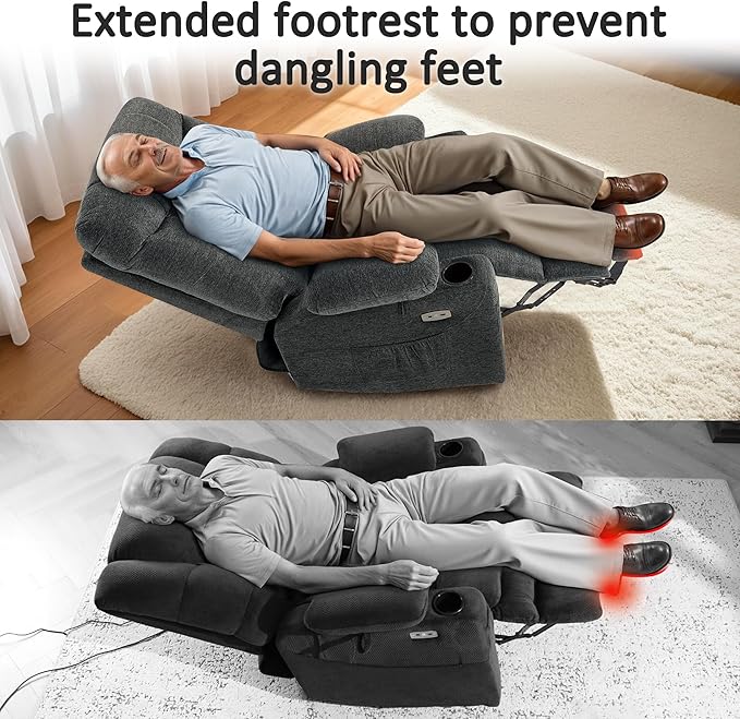 MCombo Oversized Power Lift Recliner Chair with Extended Footrest Extra Wide for Big and Tall Elderly People Fabric R7289 (Dark Gray Medium-Oversize)