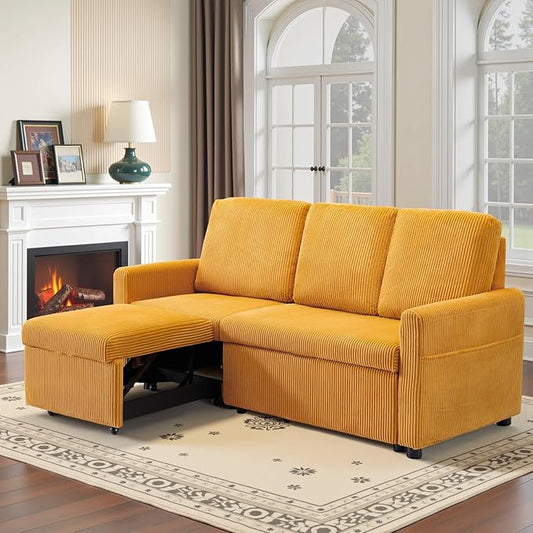 Convertible Sectional Sofa Couch 71 Corduroy Fabric Modern 3 Seater L-Shaped Sofa with Reversible Chaise &amp Seats Storage Deep Seat Sleeper Couch for Living Room Small Spaces Yellow