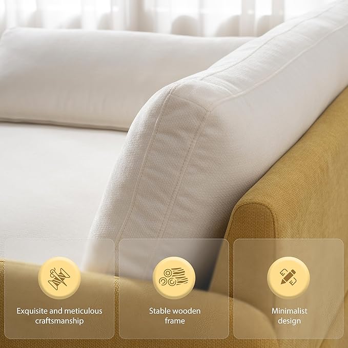 50*43 Oversized Chenille Single Sofa Chair Wide and Deep Seat Accent Chair Modern Upholstered Comfy Armchair Color Blocking Couch Lounge with Pillows for Living RoomApartmentBedroomYellow+Cream