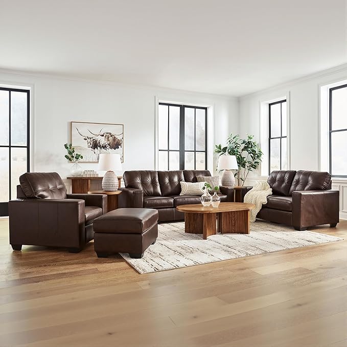 Signature Design by Ashley Santorine Transitional Tufted Leather Match Loveseat Dark Brown