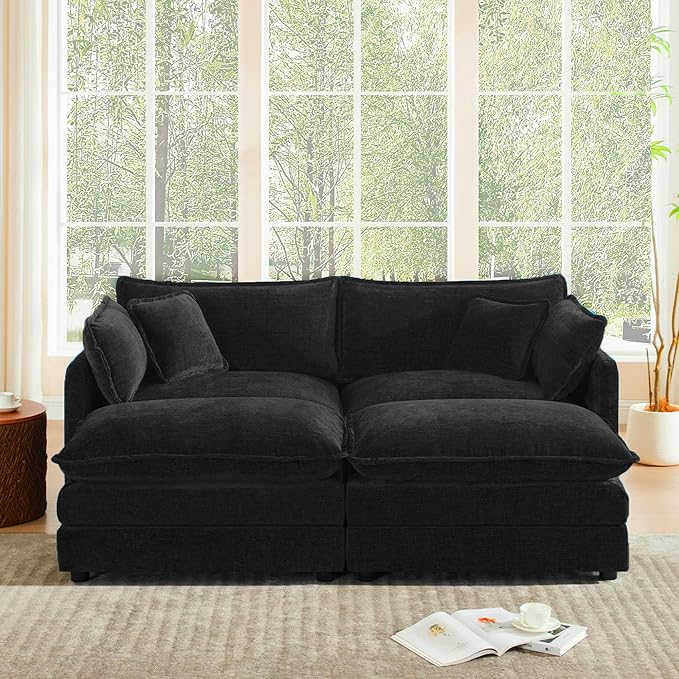 Small Sectional Couch76.7 Small L Shaped Cloud Sofa with Movable OttomanSofa Set for Living RoomApartmentsBlack