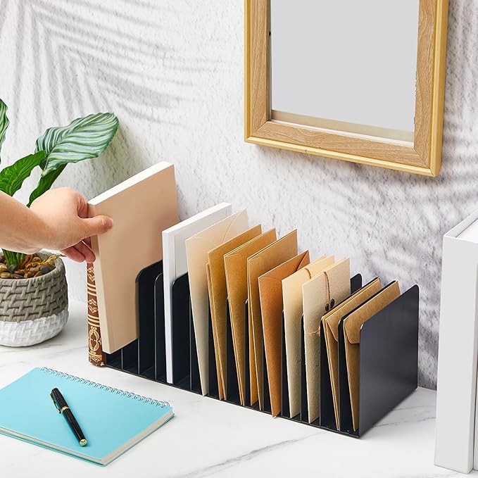 Suzile Metal Desktop File Organizer 15 Compartments Vertical File Sorter Black 5.79 W x 15.75 L x 5.41 H Office Reception Areas Workspace