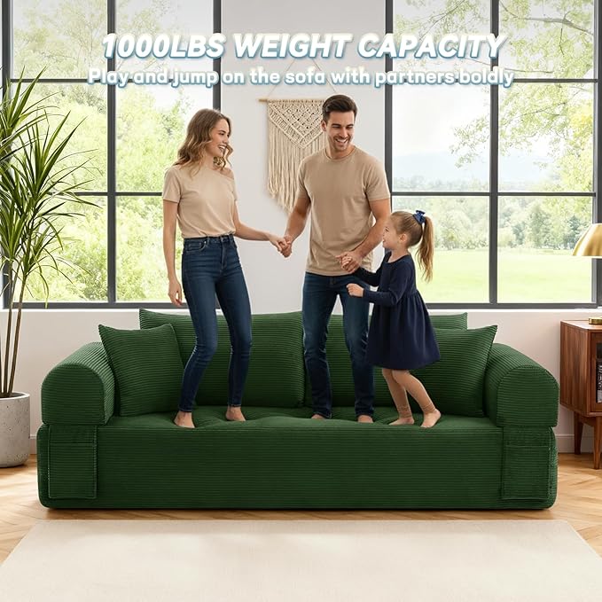 3 Seater Sofa Couch for Living Room (Green 38 D + 4 Pillows)
