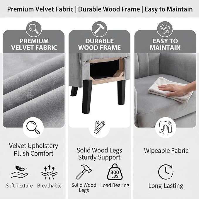 Modern Accent Chair for Living Room Comfy Upholstered Armchair for Bedroom &amp Small Spaces Mid Century Lounge Reading Chair for Office(Grey)