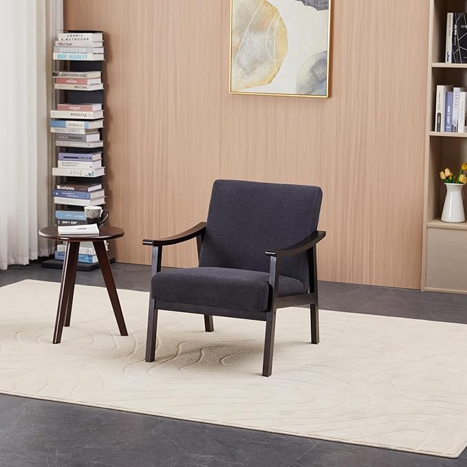 Medieval Modern Armchair High Back Antique Black Upholstered Chair with Solid Wood Legs Vintage-Inspired Reading Chair for Living Room Bedroom Study Lounge Furniture (Black)
