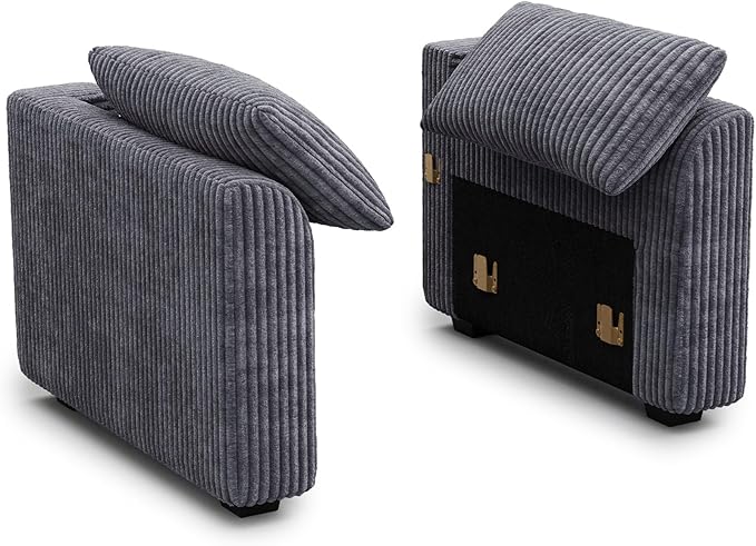 Belffin 1 Pair Armrests Module for Large Modular Sectional Sofa Upholstered Side Armrest Seat Part for Plush Corduroy Sectional Couches for Living Room Apartment Light Grey