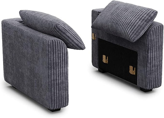 Belffin 1 Pair Armrests Module for Large Modular Sectional Sofa Upholstered Side Armrest Seat Part for Plush Corduroy Sectional Couches for Living Room Apartment Light Grey