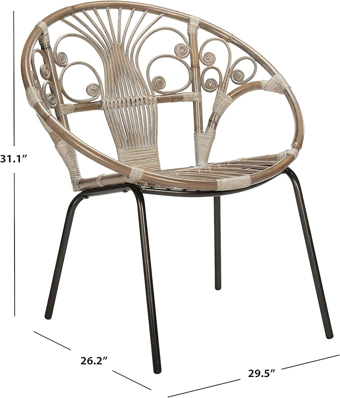 Safavieh Home Collection Carlson Grey and White Rattan Round Accent Chair