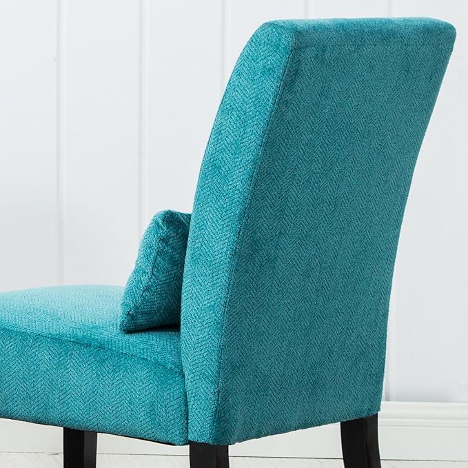 Knocbel Upholstered Accent Armless Chair with Pillow Living Room Fabric Lounge Chair with Solid Wood Frame &amp Legs (Teal Blue w/Pillow)