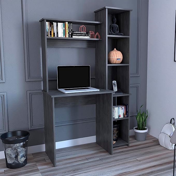 Versalles Smokey Oak Writing Desk with 2 Shelves &amp 5 Cubbies - Compact Home Office Solution