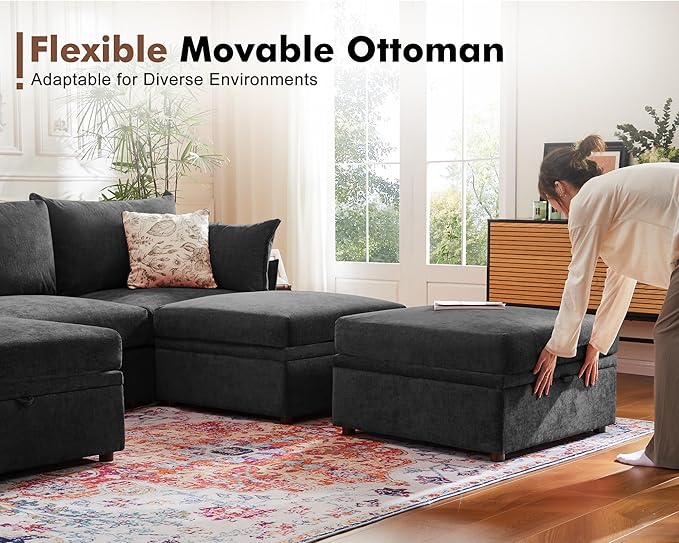 ABCASA Removable Ottoman with Storage Black