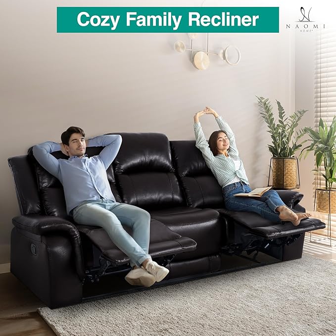 Naomi Home Katie Espresso Faux Leather Oversized Sofa Chaise Ultimate Comfort for Home Theater &amp Luxe Lounging Plush Cushioning Easy Assembly