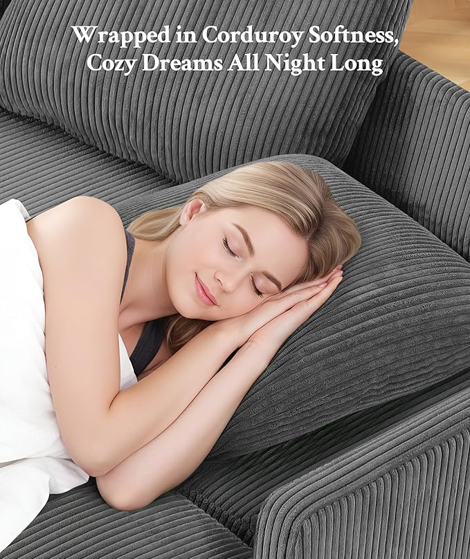 47.2 Convertible Sofa Bed Couch Comfy Corduroy Couch Bed All in 1 Loveseat Sleeper Sofa Love Seat Sleeper Bed with 2 Pillows Modern Couches for Living Room/Apartment/Home/Office Grey