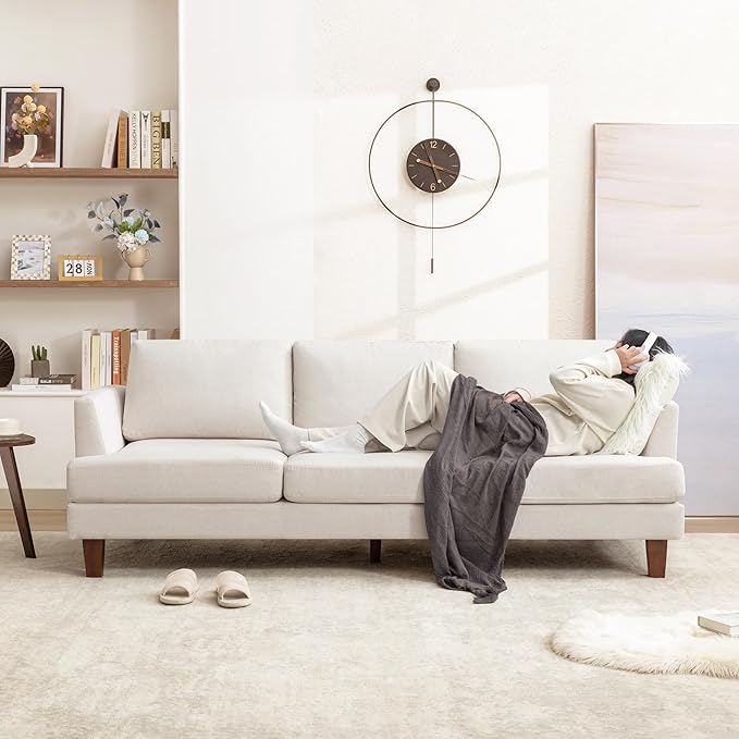 Mid Century Modern Couches for Living Room 89 Comfy Couch Sofa with 3-Seater Deep Seats Upholstered Sofas for Living Room Office Apartment Bedroom Beige