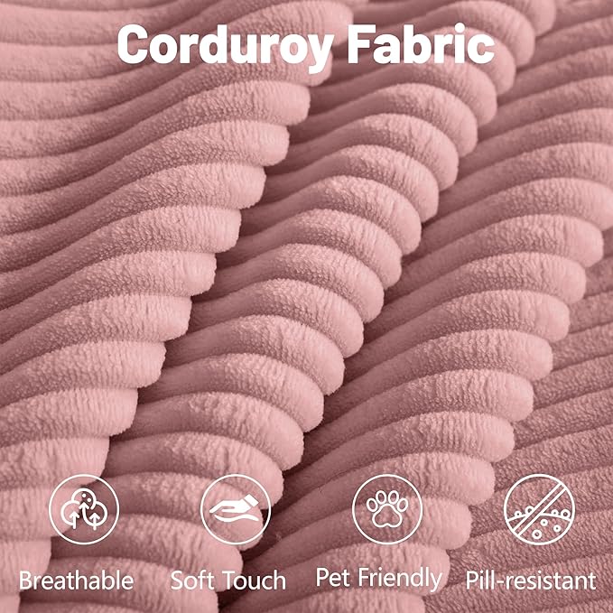 Loveseat Boneless Sofa Couches for Living Room-81 Pink 2 Seater Cloud Couch-No Assembly Required Modular Corduroy Full Sponge Compression Sofas for House Apartment