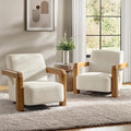 HULALA HOME Boucle Accent Chair Modern Low-Profile Leisure Armchair with Thick Padded Seat Cushion Solid Wood Frame &amp Curved Armrests Ideal for Living Room/Bedroom/Reading Corner(Beige Set of