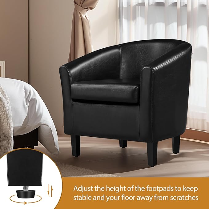Yaheetech Barrel Chairs Set of 2 Faux Leather Club Armchairs PU Leather Accent Chairs with Soft Padded Seat for Living Room Bedroom Waiting Reading Room Black