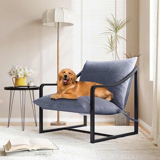 Sling Accent Chair Modern Comfy Chair with Soft Cushion Metal Frame Armchair with Foam Cushion Aidan Accent Chairs for Bedroom Living Room Easy Assembly