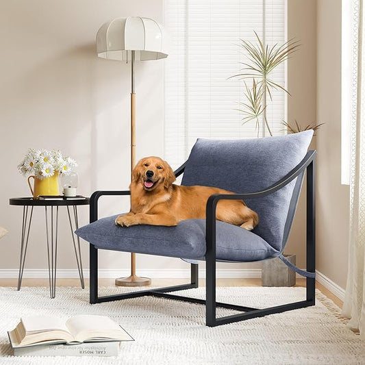 Sling Accent Chair Modern Comfy Chair with Soft Cushion Metal Frame Armchair with Foam Cushion Aidan Accent Chairs for Bedroom Living Room Easy Assembly