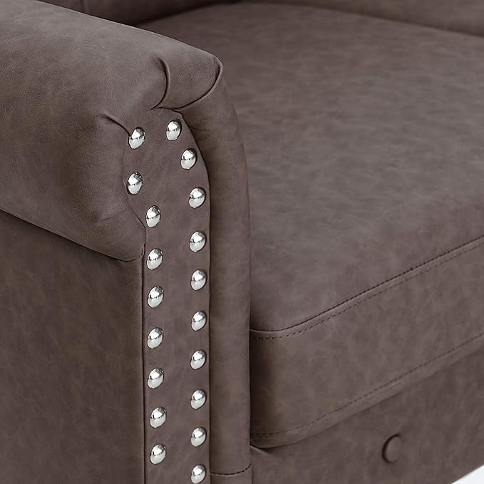 Furinno Bastia Vintage Modern Chesterfield Button Tufted Loveseat/Sofa Couch for Living Room Brown Faux Leather