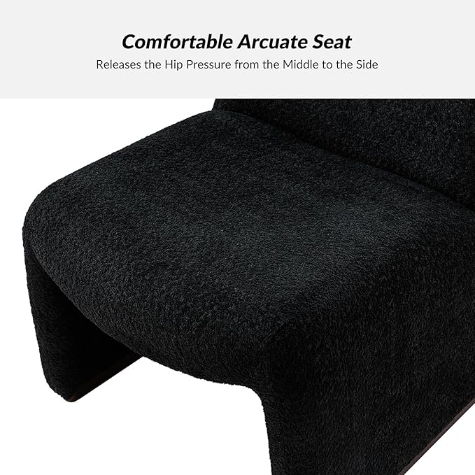 HULALA HOME Modern Accent Chair Set of 2 Upholstered Side Chair with Solid Wood Legs Streamlined Armless Slipper Chair with Curved Seat Bedroom Living Room Chair for Adults (Black)