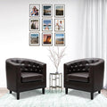 Modern Tufted Faux Leather Accent Chair with Barrel Back Design Thick Cushions &amp Wood Legs – Elegant Statement Chair for Living Room &amp Home Décor