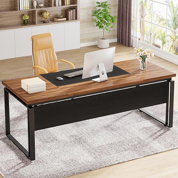 Tribesigns 63 Computer Desk Home Office Desk Writing Table for Workstation Modern Executive Desk with Sturdy Legs (Only Table) (Walnut &amp Black)