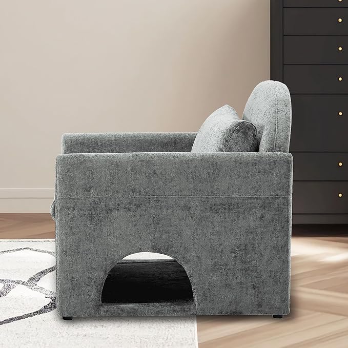 Single Sofa ChairModern Chenille ArmchairLounge Chair with Cat DedGray Chairs for Living Room BedroomRemovable Washable Covers