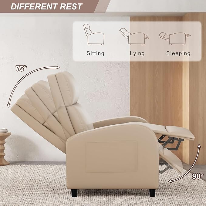 JUMMICO Recliner Chair Adjustable Home Theater Single Recliner Sofa Furniture with Thick Seat Cushion and Backrest Modern Living Room Recliners (Leather Beige)