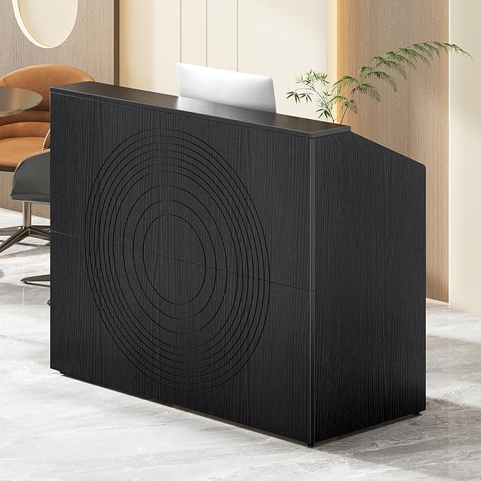 LITTLE TREE 47-Inch Reception Desk with Counter Black Front Desk Reception Room Table Retail Counter for Checkout Modern Welcome Desk for Lobby Office Beauty Salon