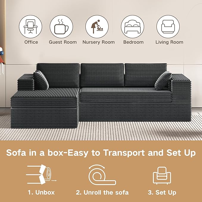 Extra Firm 108” Cloud Boneless Couches for Living RoomModular Sectional Cloud Couch with Deep Seat High-Resilience Foam/Sag-Resistant/Keeps its Form No Assembly Required(Left-Facing Chaise) | Exten