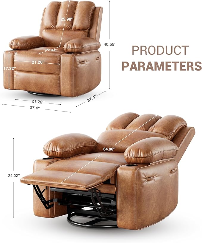 Brown Electric Power Recliner Chair with Heat and Massage Wide 22-Inch Reclining Seat with Built-in Cup Holders Comfortable and Functional Living Room and Nursery Chair