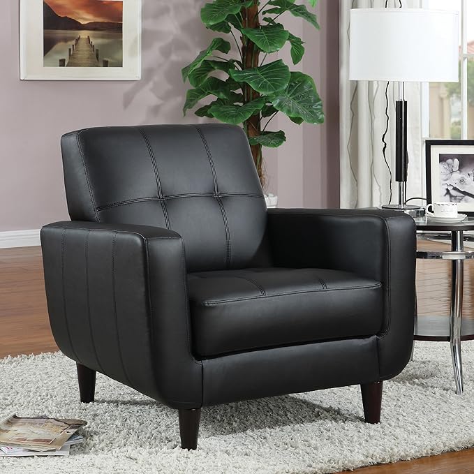 Coaster Home Furnishings - Aaron - Upholstered Track Arm Tufted Accent Chair with Black Upholstery Foam Cushion and Tapered Cappuccino Legs - Living Room - Black - 900204