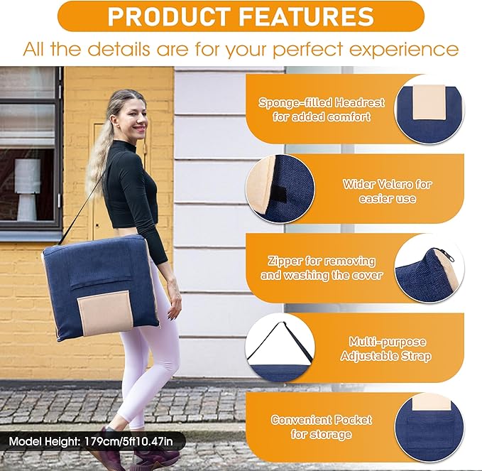 14-Position Adjustable Floor Chair with Back Support - Portable Gound Seating for Adults &amp Kids Foldable Meditation Chair with Japanese KOYO Bearings &amp Washable Linen Cover (Blue)