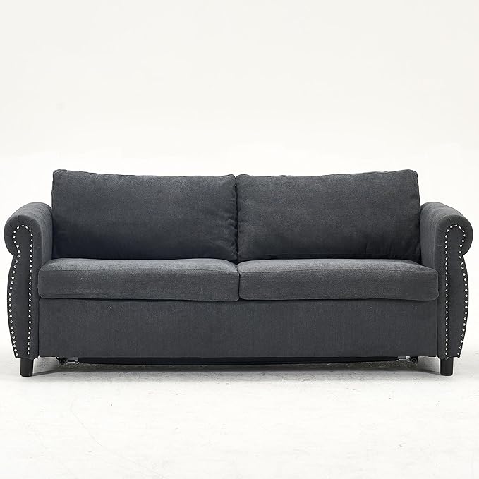TTK 80.7 Queen Sized Pull Out Sofa Bed 2-in-1 Convertible Sleeper Couch with Memory Foam Mattress &amp Solid Wood Frame for Living Room Apartment &amp Small Spaces Gray