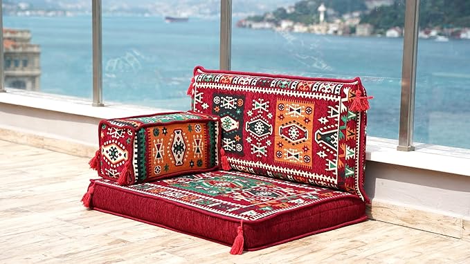 arabicsofa Moroccan Majlis Seating Sofa Set – Modular Floor Pillow Seating Cushion with Backrest Pillow