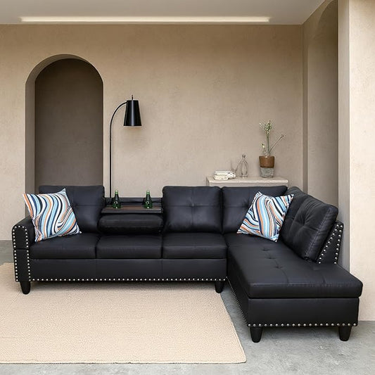 Sectional Couches for Living Room Convertible 4 Seat Modular Sectional Sofa Set for Living Room L Shaped Couch Modern Sofas for Apartment/Office Black