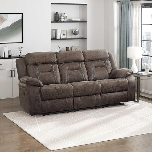 Homelegance Reclining Couch Polished Microfiber Manual Double Recliner Sofa Dark Brown