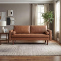 70 Mid-Century Modern Sofa Couch – Faux Leather Loveseat Sofa with Deep Seat &amp Solid Wood Frame – Includes 2 Accent Pillows – Brown Living Room Bedroom Office | Faux Leather Easy to Clean High
