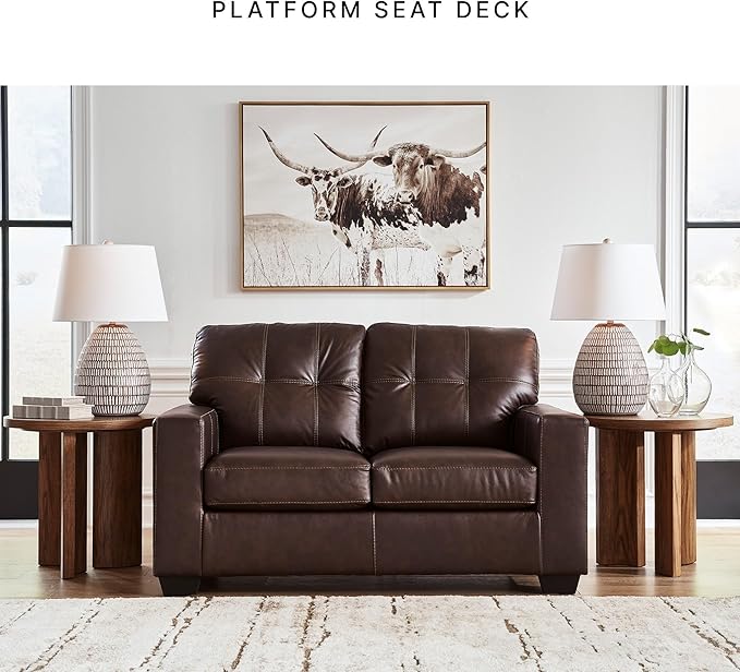 Signature Design by Ashley Santorine Transitional Tufted Leather Match Loveseat Dark Brown