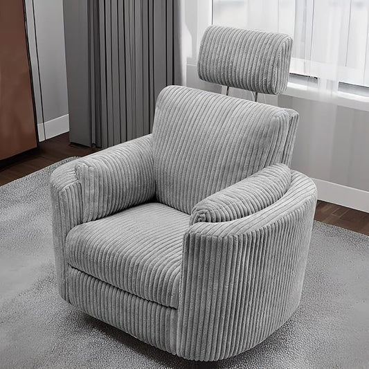 Zenosyne Power Swivel Recliner Rocking Chair Nursery Glider Rocker with Headrest USB and Type-c Port Corduroy Electric Reclining Sofa Chair Arm Chair for Living Room (Dark Gray)