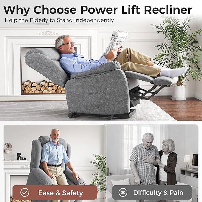 Amopatio Power Lift Recliner Chairs for Elderly Upgraded Living Room Reclining Chairs Indoor Lounge Chairs Single Sofa with Side Pockets and Remote Control for Bedroom