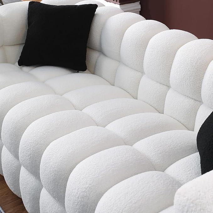 Comfy Marshmallow Loveseat Sofa3 Seater Boucle Cloud Couch with 2 Pillows Upholstered Love Seat with Throw Pillows Modern Living Sofa or Office Waiting Room (White)