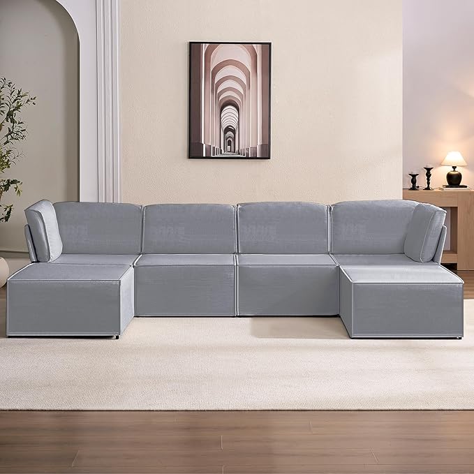 CECER Modular Sectional Sofa U Shaped Convertible Couch Sofa with Reversible Chaises Queen Sleeper Sofa Modular Oversized Sofa Couches for Living Room (Light Grey)