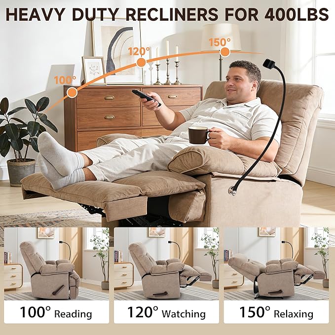 Oversized Recliner Chairs for Adults Manual Large Recliners Big Mans Recliner Chair Extra Wide Single Reclining Sofa Chair for Living Room RV Brown