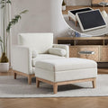 Mlmh &amp Kngwa 35.43 W Accent Chairs with Ottoman Upholstered Accent Chairs Ottoman Set with Natural Wood Legs Single Sofa Wingback Armchair for Living Room Bedroom Ivory