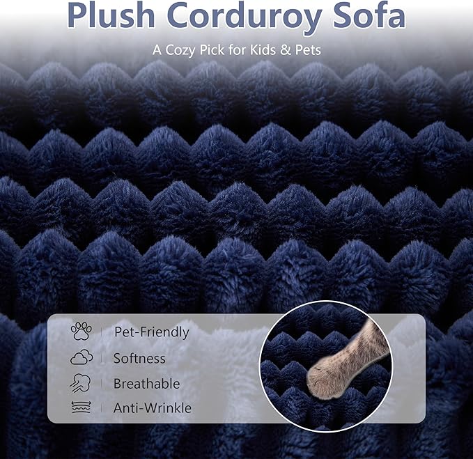 GNIXUU Cloud Sectional Couch with L-Shape Chaise Modern Modular Sofa with Deep Seat Comfy Corduroy Boneless Couches for Living Room Bedroom Apartments No Assembly Required Blue